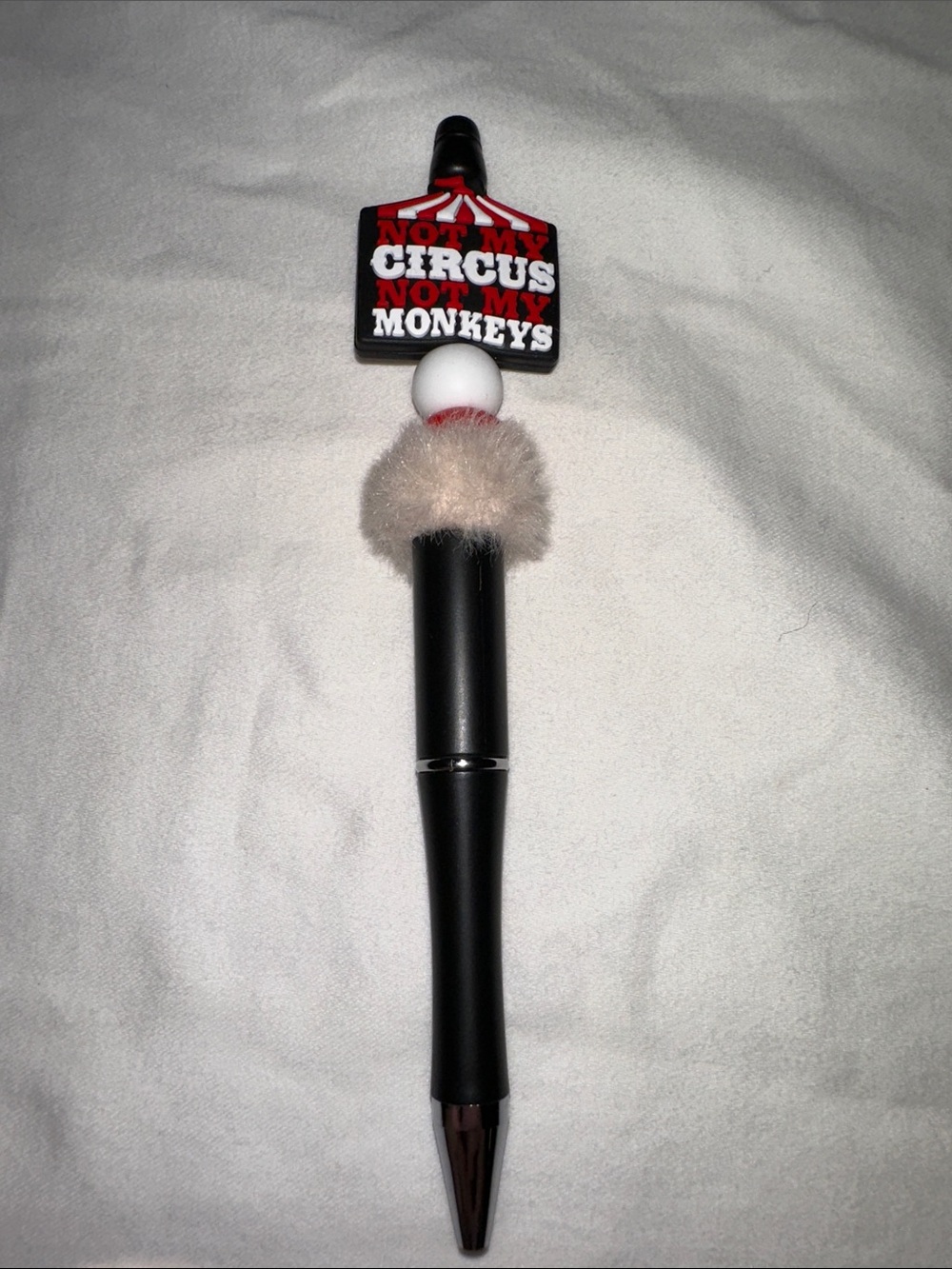 Custom Made Pen with 'Not My Circus Not My Monkeys' Charm - Black
